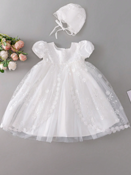 Short Puff Sleeve Dress for Baptisms, Flower Girls & Special Occasions